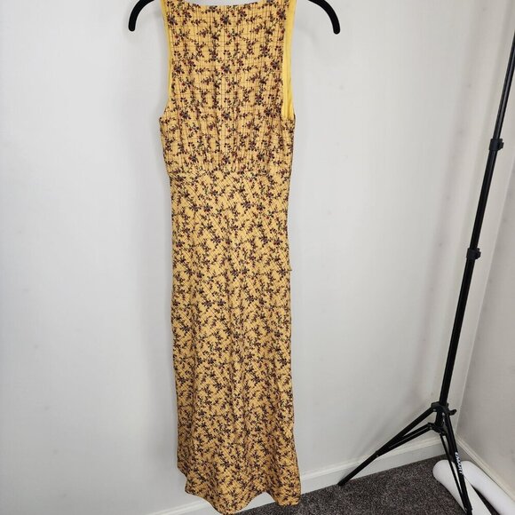 NWT Rhode Irvetta V Neck Side Slit Ruffle Dress Floral Trellis Wheat Size Small - Picture 10 of 16
